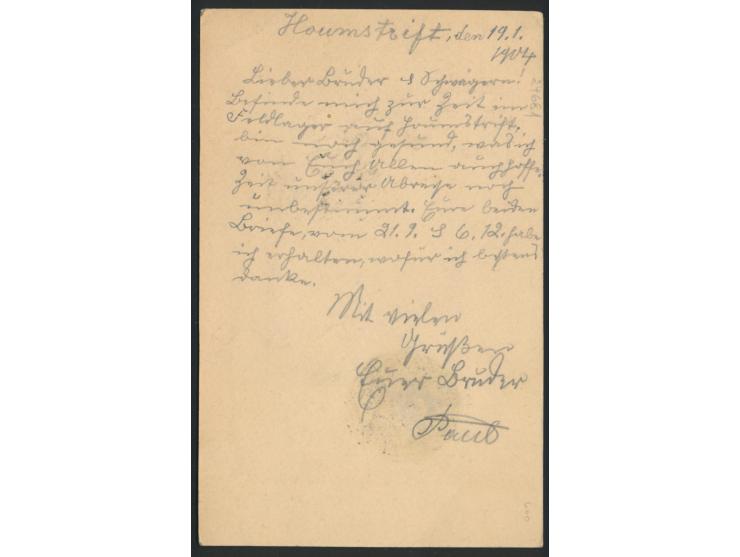 Bondelzwarts-Aufstand,  Behelfs-Feldpostkarte mit Gummistempel "Feld" (größerer Typ) und Dienstsiegel KDPAg Keetmanshoop, ges