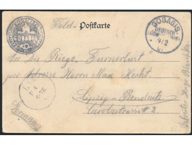 Stempel  Gobabis  9.2.04 und  Negativ-Dienstsiegel  "Kaiserlich Deutsche Postagentur Gobabis" auf Ansichtskrte  "Ziegeleibetr