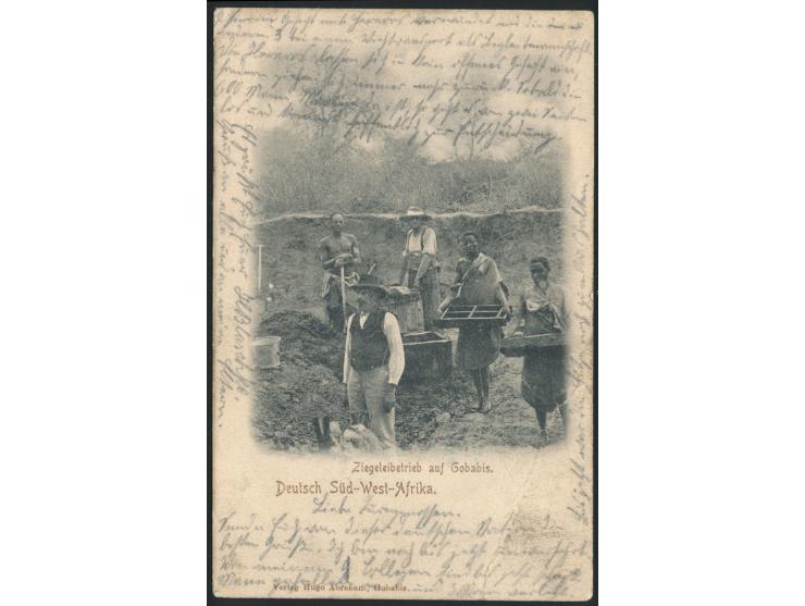 Stempel  Gobabis  9.2.04 und  Negativ-Dienstsiegel  "Kaiserlich Deutsche Postagentur Gobabis" auf Ansichtskrte  "Ziegeleibetr