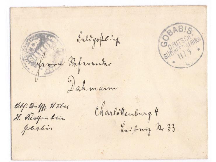 Feldpostbrief mit Stempel  Gobabis  11.5.04 und  Negativ-Dienstsiegel  Kaiserlich Deutsche Postagentur Gobabis mit Krone und 