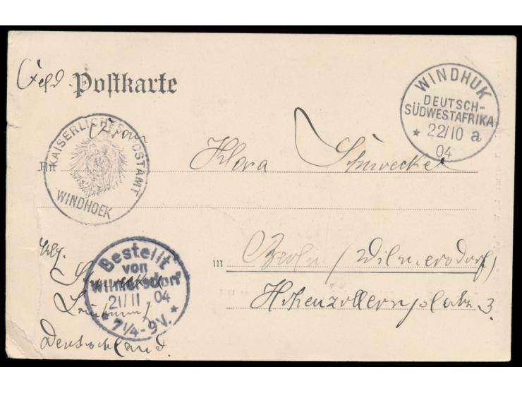 2 verschiedene Ansichtskarten  Omaruru 4. Februar 1904  (Gefechtsfeld bzw. Situationsplan), Verlag B. Szymanski, Windhuk, bei