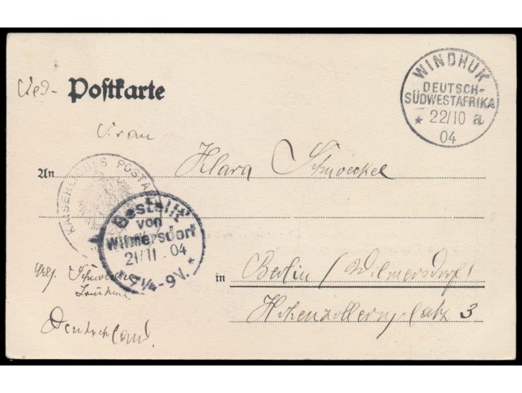 2 verschiedene Ansichtskarten  Omaruru 4. Februar 1904  (Gefechtsfeld bzw. Situationsplan), Verlag B. Szymanski, Windhuk, bei