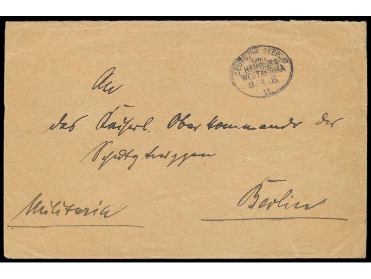 Stempel Deutsche Seepost  Linie Hamburg - Westafrika VI.  13.1.05,  Dampfer Prinzregent,  etwas verwackelter Abschlag auf Mil