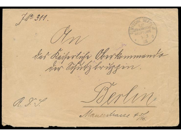 Stempel Deutsche Seepost  Ost-Afrikanische Hauptlinie o  5.3.05,  Dampfer Markgraf auf der Heimreise in Antwerpen, Reichsdien