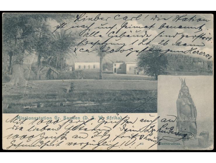 Stempel  Windhuk a  11.6.05 und violettes Dienstsiegel  5. Kolonnen-Abt. / Stab  (Adlerstempel) auf Ansichtskarte Missionssta