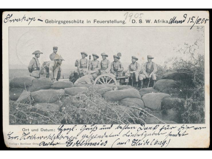 Liebesgaben-Feldpostkarte  mit rückseitigem Bild "Gebirgsgeschütz in Feuerstellung ...", Verlag Berliner Ortsgruppe des Allde