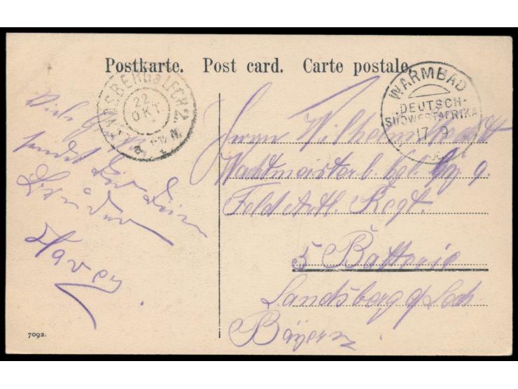 kolorierte Ansichtskarte "Kapitain nebst Grossleuten von Berseba, des einzigen treugebliebenen Stammes", Stempel  Warmbad  17