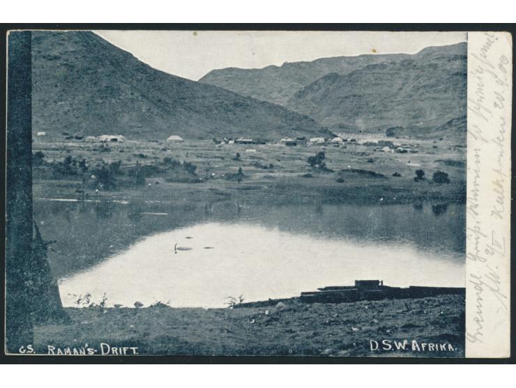 schwarzer L1  Kalkfontein  und  Wanderstempel  3.10.06 auf Ansichtskarte Ramansdrift (Panorama), Feldpost nach Ahmsdorf bei K