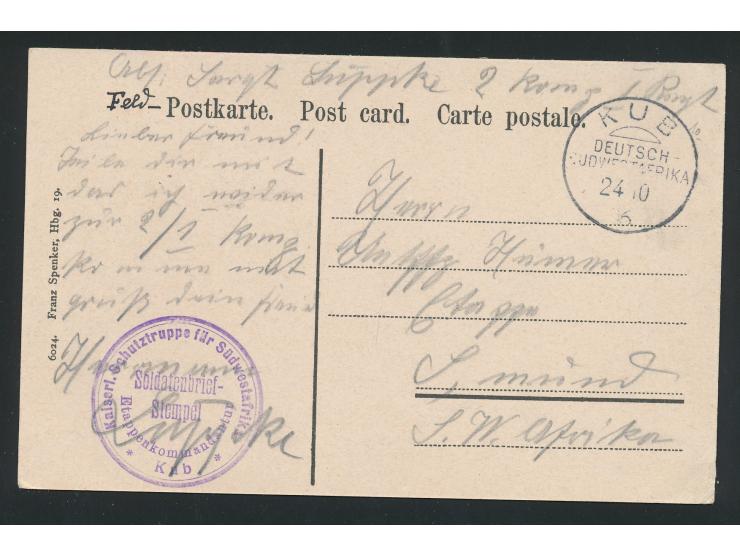 Stempel  Kub  24.10.06 und Briefstempel  Etappenkommandantur Kub  auf Ansichtskarte "Wagenbauerei von O. Glöditzsch nach der 