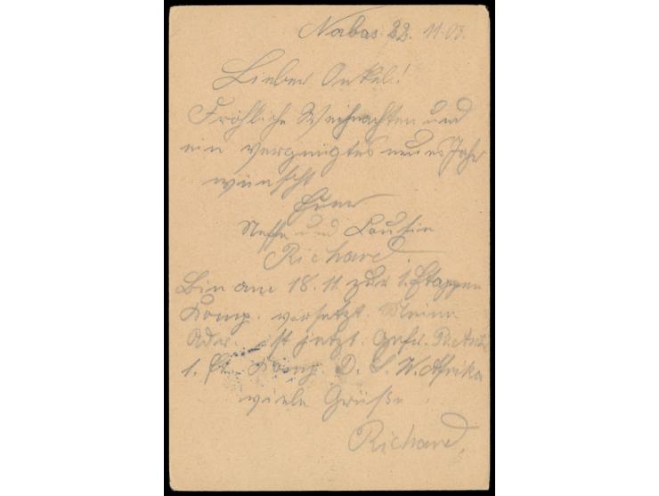 Stempel  Ukamas  24.11.06 und seltener Briefstempel  1. Etappenkompagnie  auf Feldpost-Vordruckkarte (Vogenbeck FKP 3), gesch