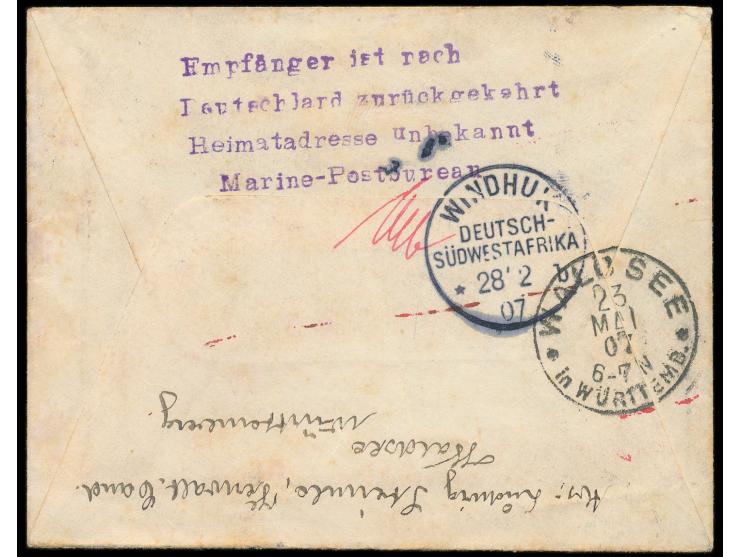 Feldpostbrief mit Stempel &nbsp;Waldsee in Württemb. &nbsp;2.12.06 an einen Sanitäts-Unteroffizier in Kubub, handschriftlich 