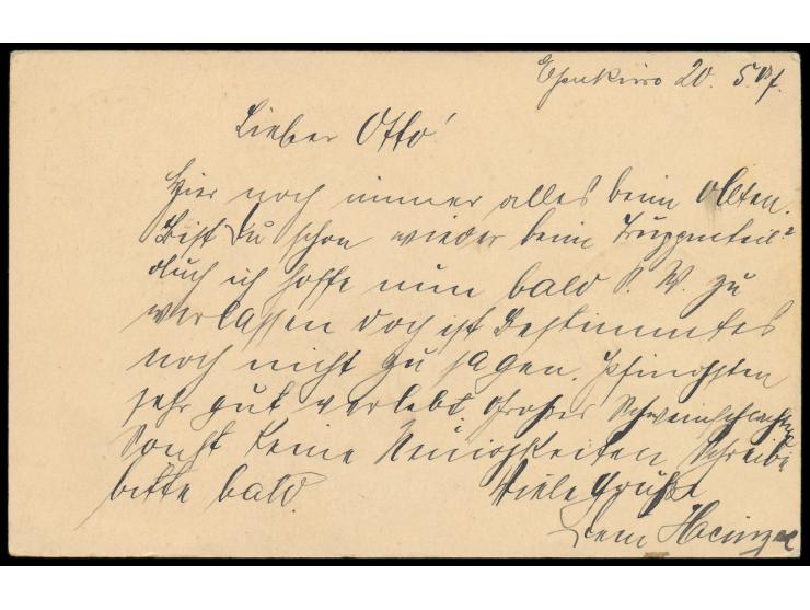 Stempel  Epukiro  21.5.07 auf Feldpost-Vordruckarte nach München, Ankunftstempel 19.7.07, Absenderangabe ".... Komp. Streitwo