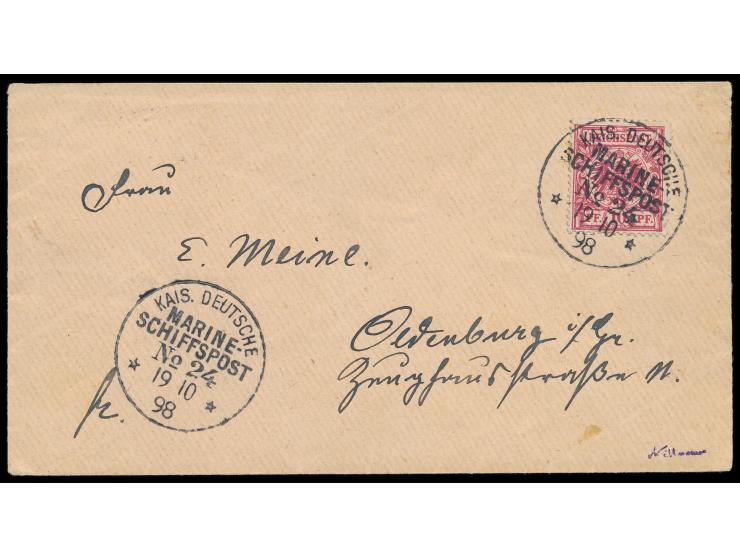 Stempel  MSP No. 24  19.10.98,  Dampfer Lulu Bohlen  auf der Fahrt nach Kamerun, Ablösungstransport für die Kriegsschiffe auf