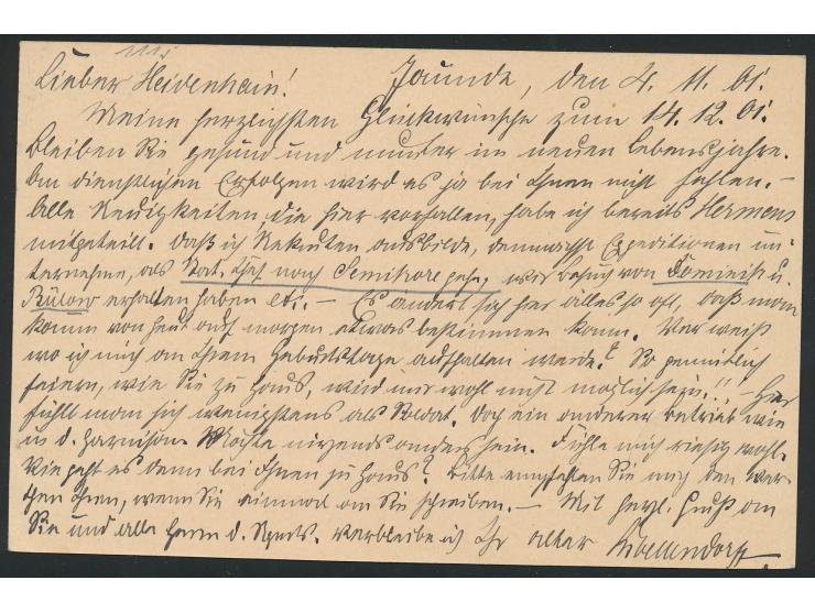 Ganzsache 5 Pf. mit Stempel  Kribi   25.11.01 nach Brandenburg (Havel), geschrieben in  Jaunde  am 4.11.1901 von Leutnant  Ku