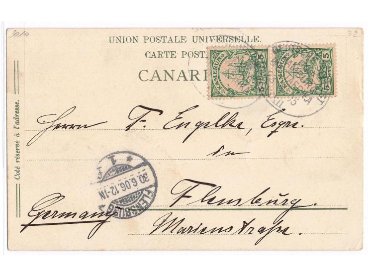 Stempel Deutsche Seepost  Linie Hamburg - Westafrika XXXII.  23.6.05,  Dampfer Lucie Woermann,  Ansichtskarte Gran Canaria mi