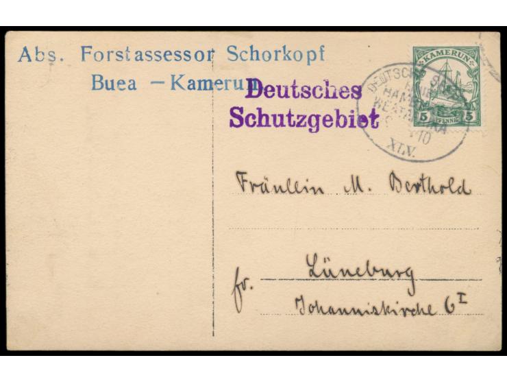 Stempel Deutsche Seepost &nbsp;Linie Hamburg - Westafrika XLV. &nbsp;...1910 und L2 &nbsp;Deutsches Schutzgebiet &nbsp;auf Fo