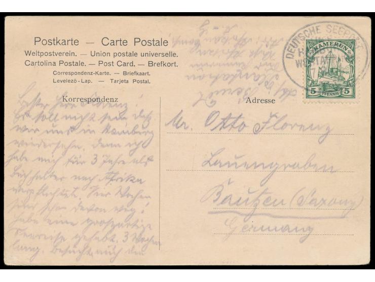 Stempel Deutsche Seepost  Linie Hamburg - Westafrika XLV.  17.8.11,  Dampfer Eleonore Woermann in Victoria,  auf Ansichtskart