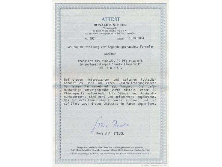 10 Pf. vorderseitig auf  Postablieferungsschein  (Formular C. 63. II a.) als  Einziehungsgebühr  für einen Nachnahme-Einschre