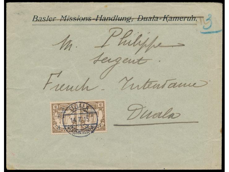 Britische Besetzung: &nbsp;C.E.F. 1/2 d. &nbsp;auf 3 Pf. Schiffsausgabe im waagerechtem Paar auf umschlag der Baseler Mission