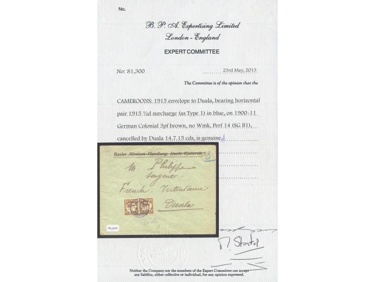 Britische Besetzung: &nbsp;C.E.F. 1/2 d. &nbsp;auf 3 Pf. Schiffsausgabe im waagerechtem Paar auf umschlag der Baseler Mission