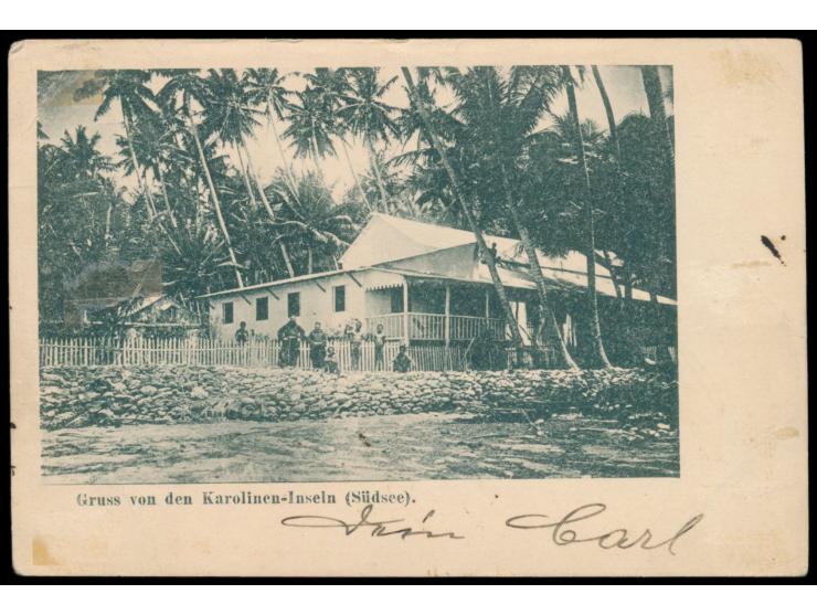 1905: 10 Pf.  senkrecht halbiert  (linke Hälfte) mit Dienstsiegel-Entwertung KDPAg Ponape auf Ansichtskarte nach Jaluit mit A