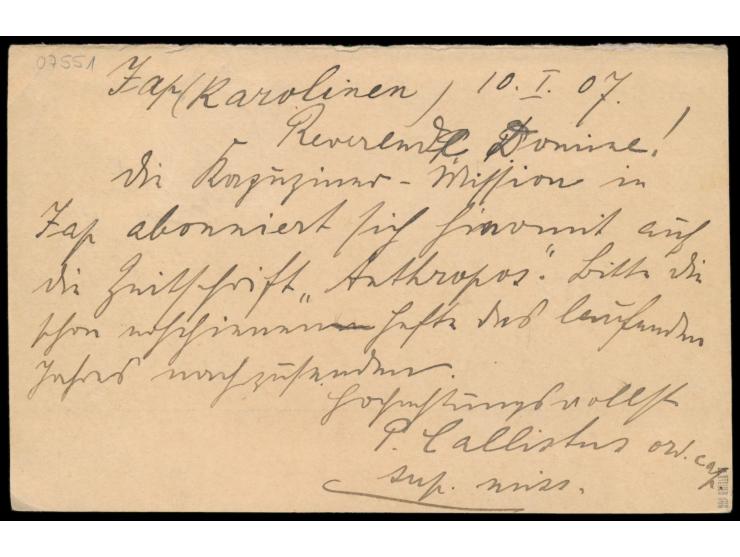 Ganzsachen-Antwortteil 5 Pf. mit Zusatzfrankatur 5 Pf. als Auslandskarte nach Österreich, etwas schwacher Stempel  Yap , Anku