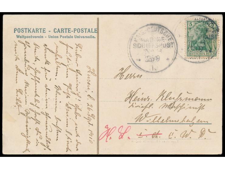 Stempel  MSP No. 8  26.9.10,  S.M.S. Cormoran,  während einer Rundreise im deutschen Schutzgebiet in Kusaie, zwei etwas verwa