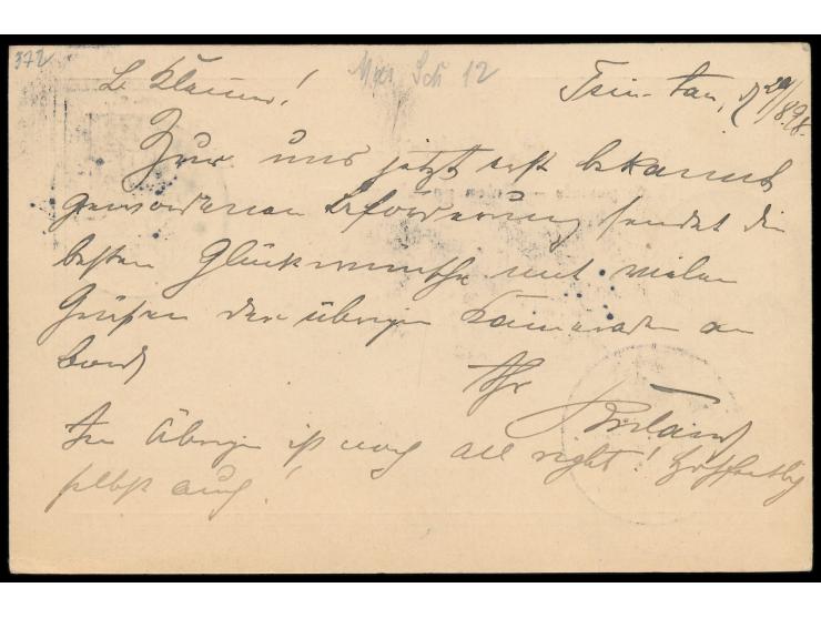 Stempel  MSP No. 4  30.8.98,  S.M.S. Irene  in Tsingtau, 2 klare Abschläge auf MSP-Ganzsache nach Wilhelmshaven, Ankunftstemp