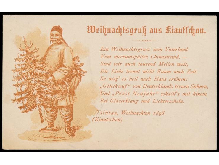 Tsintau, Weihnachten 1898:  Karte im Postkartenformat mit gedrucktem Weihnachtsgruss in Versform und Abbildung eines Chinesen