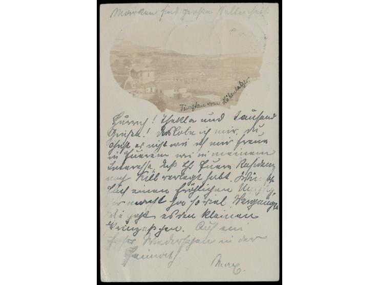 Aushilfsausgabe &nbsp;5 Pfg. auf 10 Pf. im senkrechten Paar (angetrennt), obere Marke Type 1, untere Marke Type 2, auf Foto-A