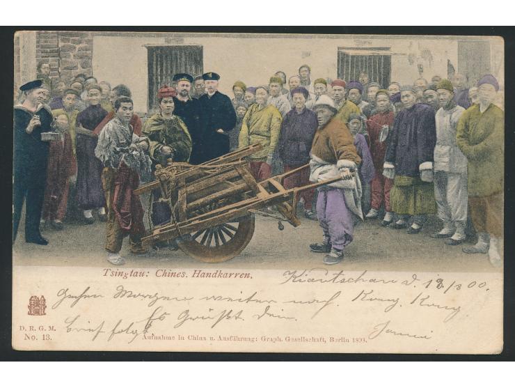 kolorierte Ansichtskarte  Tsingtau: Chines. Handkarren  (Verlag Graph. Gesellschaft, Berlin), geschrieben in Tsingtau 18.8.19