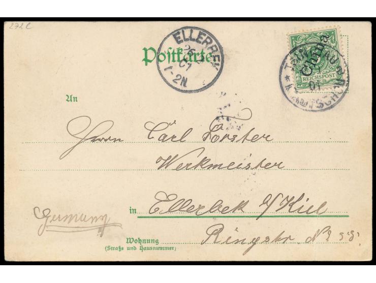 mehrfarbige Ansichtskarte &quot; Gruss aus Kiautschau&quot; &nbsp;mit Abb. eines Chinesen und einem deutschen Lehrmeister, Fr