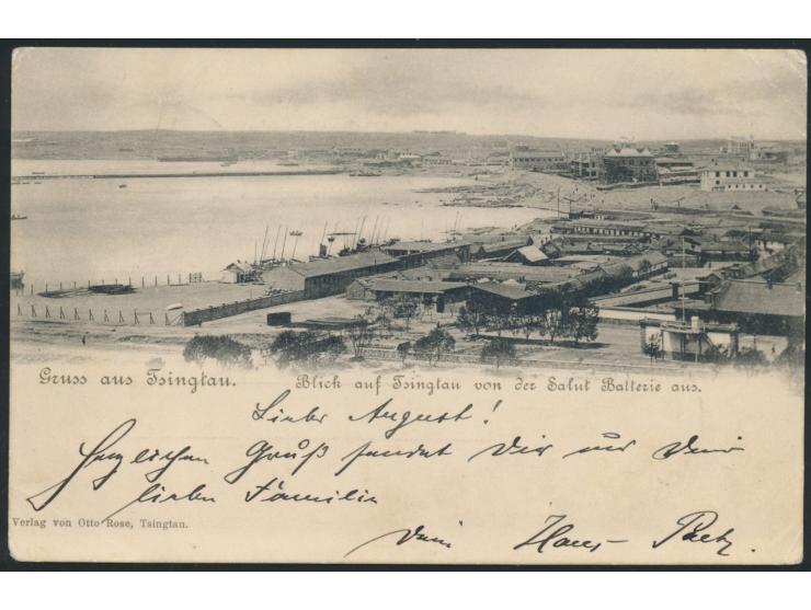 Ansichtskarte  Blick auf Tsingtau von der Salut Batterie aus,  Verlag Otto Rose, Tsingtau, Stempel  MSP No. 39  25.2.01, S.M.