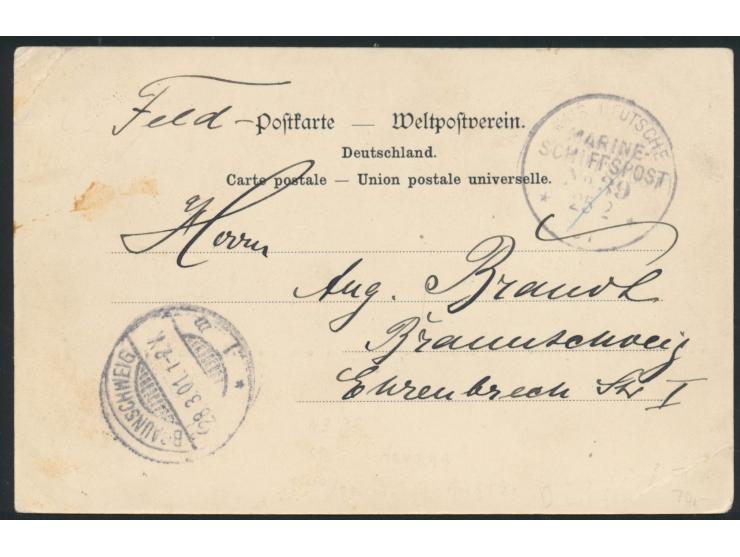 Ansichtskarte  Blick auf Tsingtau von der Salut Batterie aus,  Verlag Otto Rose, Tsingtau, Stempel  MSP No. 39  25.2.01, S.M.