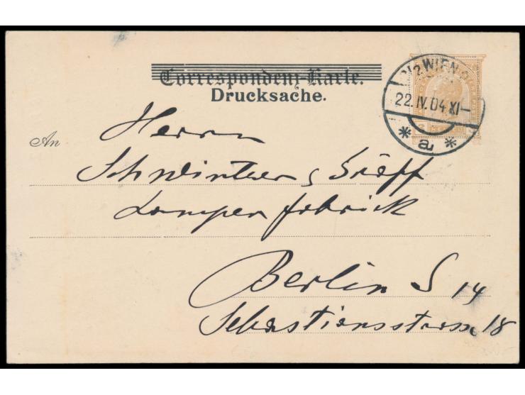 Privatganzsache 3 H. (Torbogenmuster) als Drucksachenkarte mit rückseitigem Bild  "L Seiler´s Hotel Kronprinz Wien II, Asperg