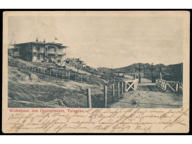 Ansichtskarte  Wohnhaus des Gouverneurs, Tsingtau,  Frankatur 5 Pf., Stempel  Tsingtau  27.3.03, Absenderangabe "... z. Z. D.