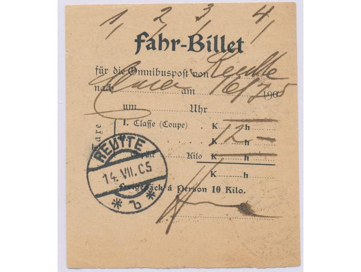 Fahr-Billet  für die  Omnibuspost  mit Stempel  Reutte  14.7.05

