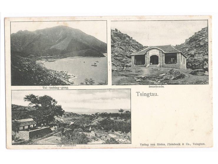 Dreibild-Ansichtskarte Tsingtau: "Tai-tsching-gung / Irenebaude / Cap Jaeschke" , Verlag von Sietas, Plambeck &amp; Co., Tsin