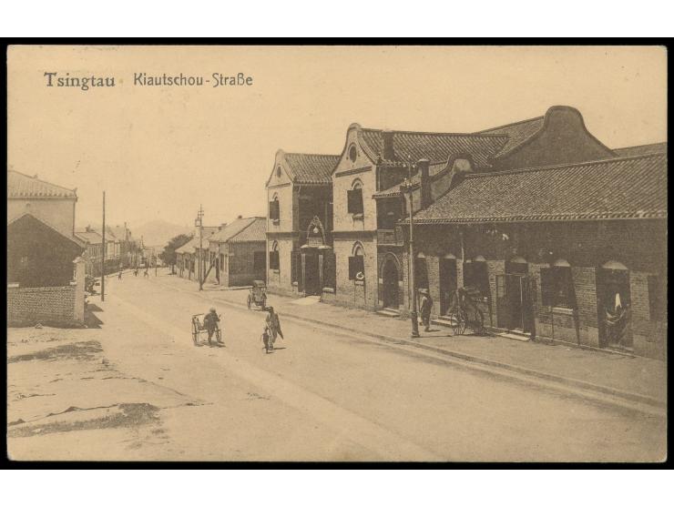 Ansichtskarte  Tsingtau - Kiautschou-Straße,  Verlag Adolf Haupt, Tsingtau, Frankatur 2 C., Stempel  Tsingtau-Gr.Hafen  5.6.1