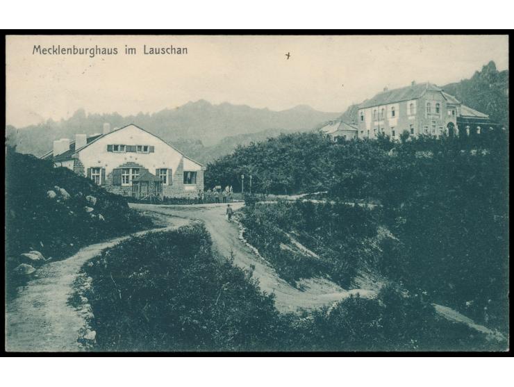 Ansichtskarte  Mecklenburghaus im Lauschan,  Verlag Adolf Haupt, Tsingtau, Frankatur 2 C., Gitterstempel Tsingtau 23.8.12, na