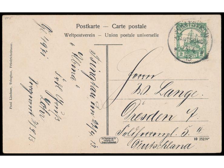 Stempel &nbsp;Schatsykou / Kiautschou &nbsp;23.4.13, klarer Abschlag auf Ansichtskarte &quot;Signalberg und Gouverneur-Wohnha