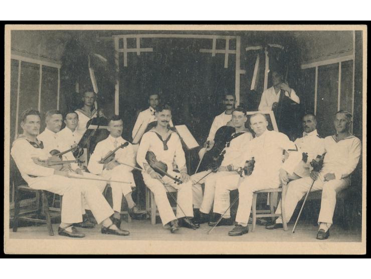 Kurume,  japanische Ansichtskarte mit Streichorchester aus deutschen Kriegsgefangenen, rückseitig Kugelschreiber-Beschriftung