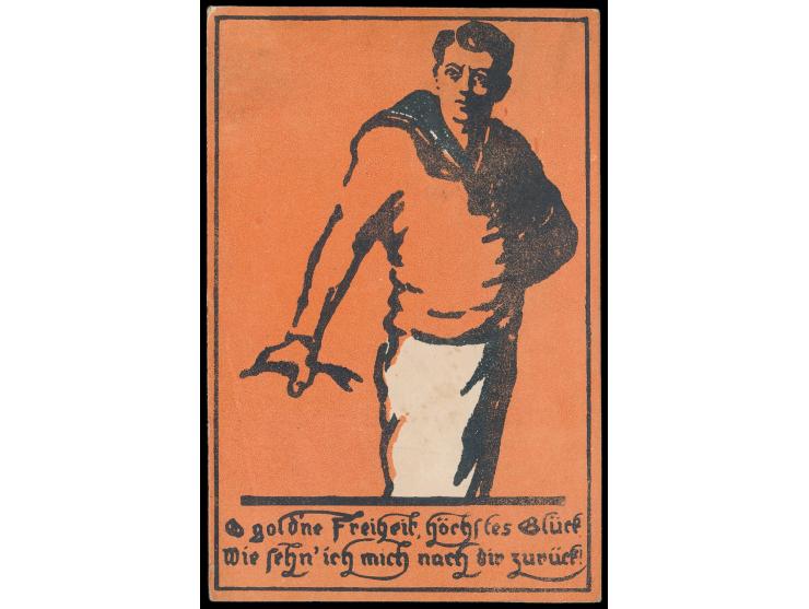 Ninoshima,  seltene  Bildkarte "Pfingstgrüße - O goldene Freiheit ..."  (Seitz Abb. 36g), ovaler Lagerstempel, Einzelstempel 