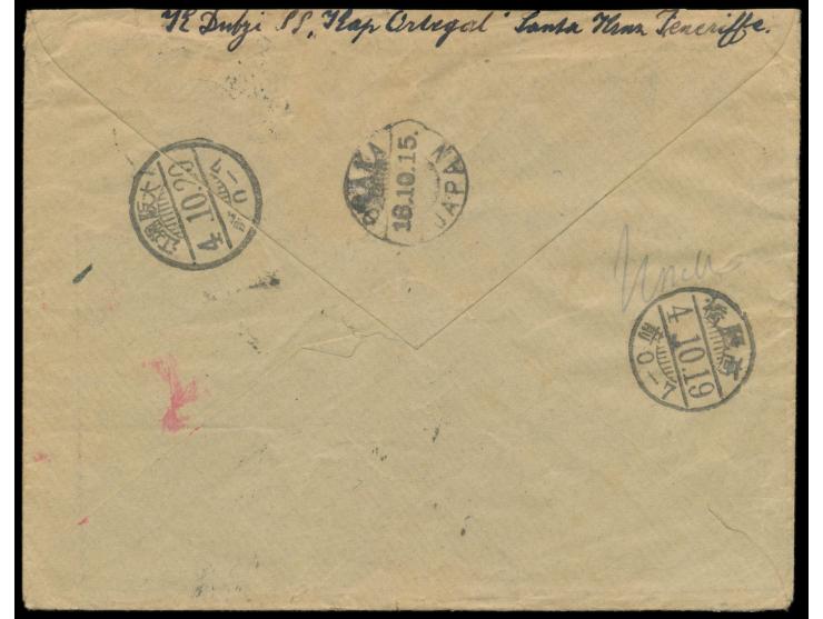 Osaka, &nbsp;Brief mit &nbsp;Spanien 25 &nbsp;&nbsp;C. &nbsp;von Santa Cruz de Tenerife 23.8.15, Absender &quot;... &nbsp;S.S