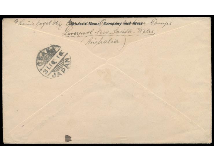 Liverpool, New South Wales (Australien),  Vordruckumschlag "Prisoner of War letter / Free", violetter Stempel des Lagerkomman