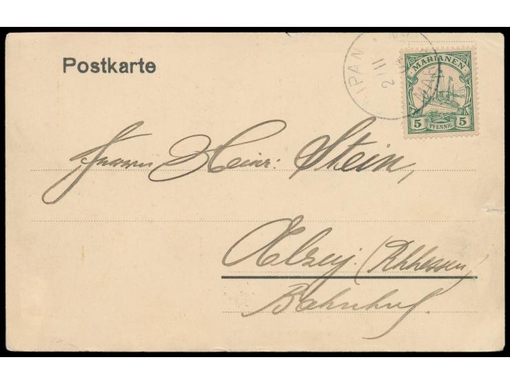 Dreibild-Ansichtskarte &nbsp;&quot;Gruss von den Marianen&quot;: &nbsp;Japanischer Schoner im Hafen von Tanapag / Kaiserliche