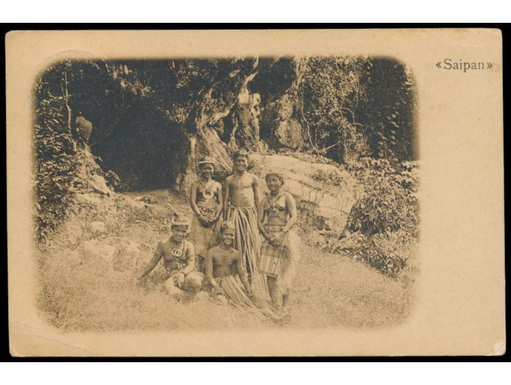 5 Pf. mit Stempel Saipan 27.2.11 auf Ansichtskarte Eingeborene, laut Kartentext &quot;Dies sind nach Saipan &nbsp;verbannte S