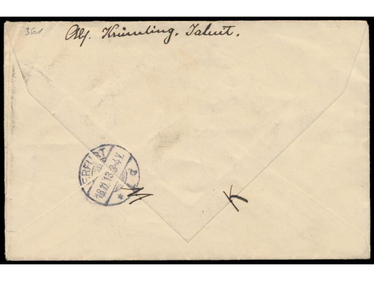 30 Pf. auf  Einschreibbrief  mit Stempel  Jaluit  22.9.13 nach Erfurt, R-Zettel Einfeldt Nr. 11, Ankunftstempel 18.11.13, Abs