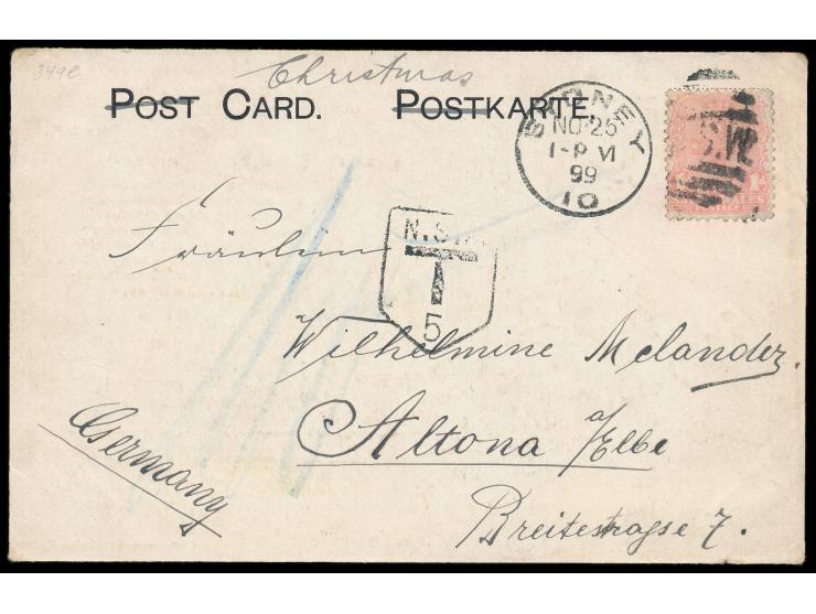 Litho-Ansichtskarte "Fröhliche Weihnachten und ein glückliches neues Jahrhundert" mit Gedichtvers "Deutsche Wacht auf Samoa",