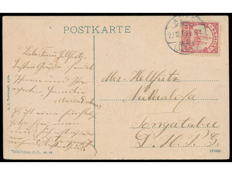 10 Pf. auf Ansichtskarte mit Stempel  Apia  22.12.13  nach Nukualofa, Tongatabu,  Bedarf
